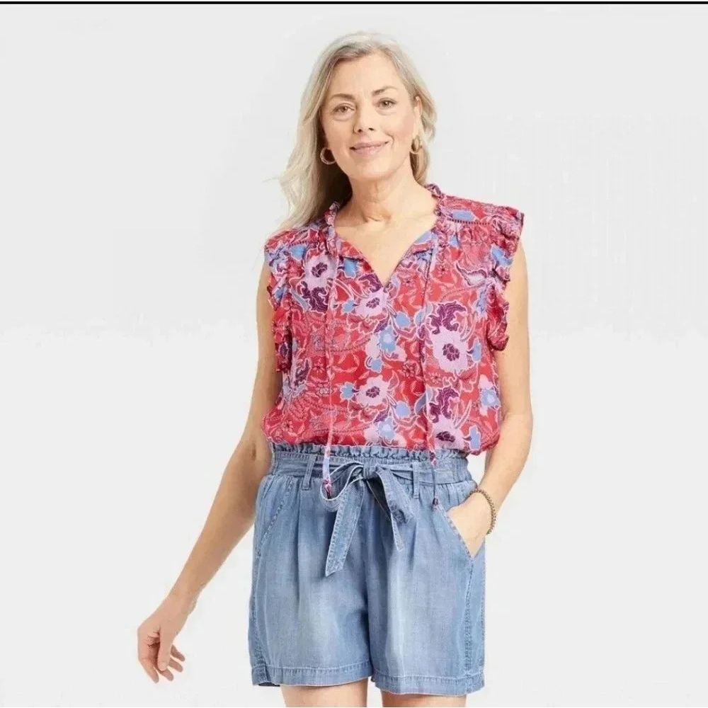 Knox rose floral blouse size xxl short flutter sleeve New